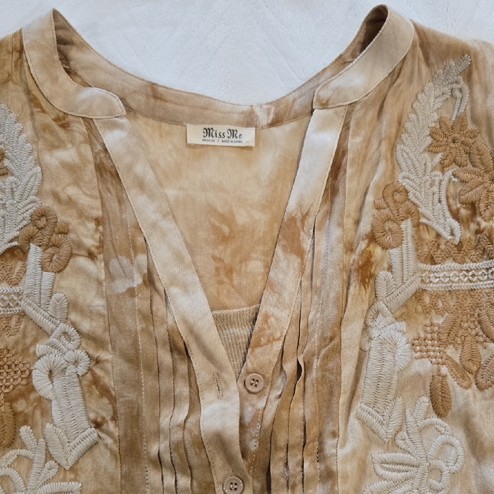 Miss Me Beige Embroidered Top